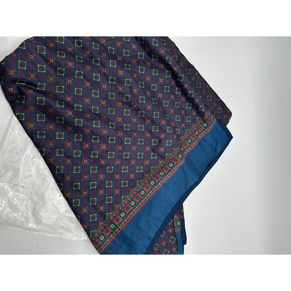 Vtg Silk Scarf 27 x 78 oversized tag missing Golden Brown Blue Geometric Dark - Picture 5 of 7
